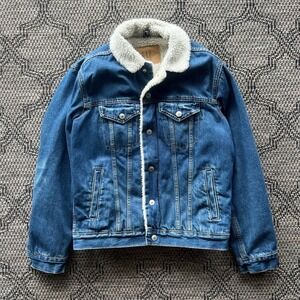 Gap Denim Jacket Men XS Blue Sherpa Lined Trucker Cotton Rugged Western Outdoors
